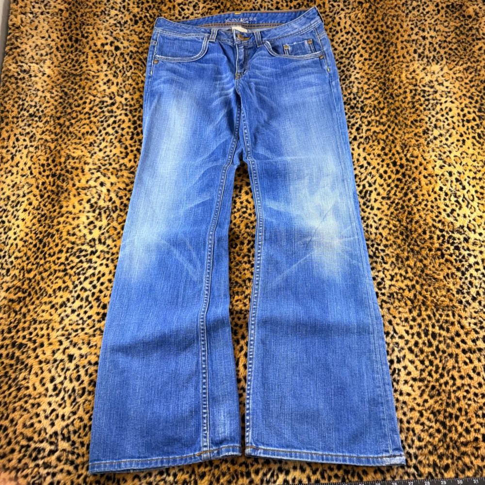 Banana Republic Premium Denim Y2K Flare Jeans Blue Light Wash Size 8 USA Made